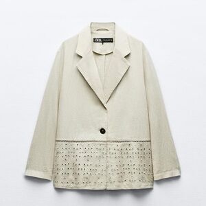 Linen Blend Embroidered Blazer